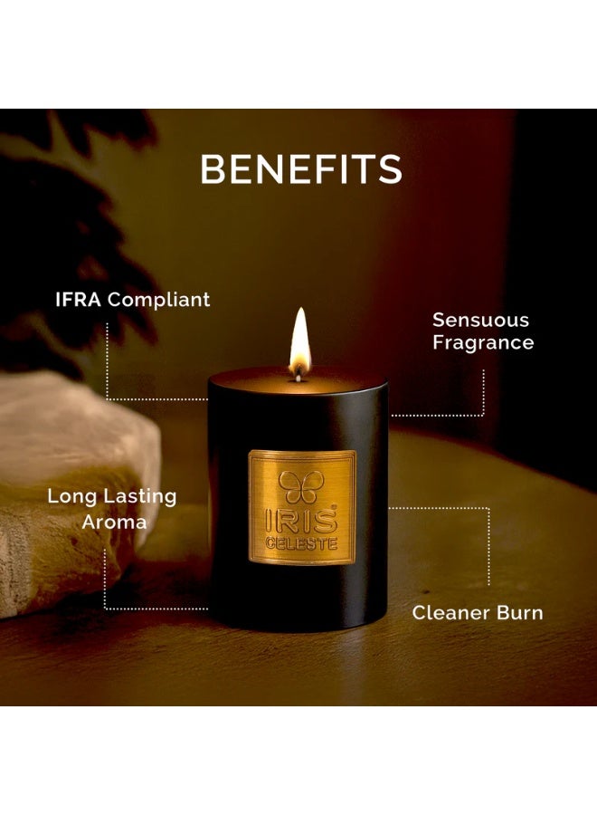 IRIS CELESTE Black Oud Scented Pillar Candle 3 inch- 320grams, 11oz| 40 hours Burn-time | Warm Woody Fragrance | Perfect for Festivities & Gifting, Ceremonies, Meditation & Room Perfuming - Image 4